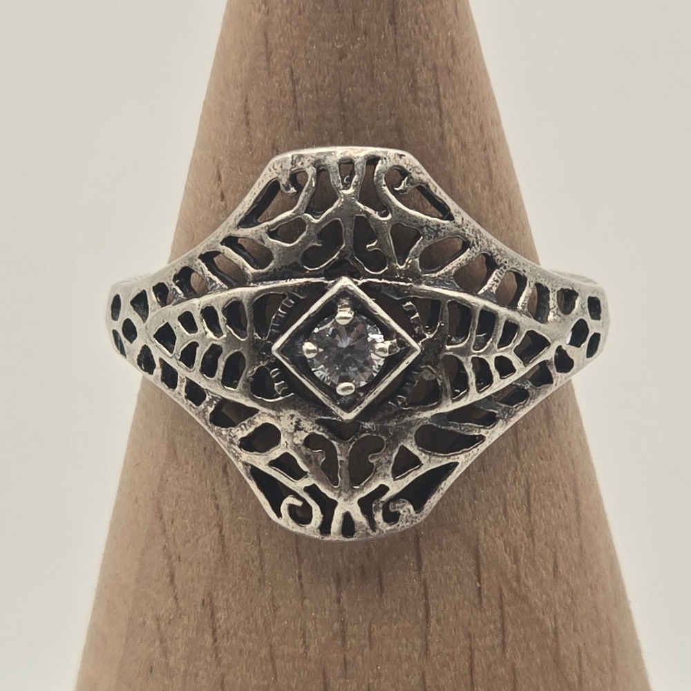 Vintage Avon 925 Ring Sterling Silver Filigree CZ Size 7